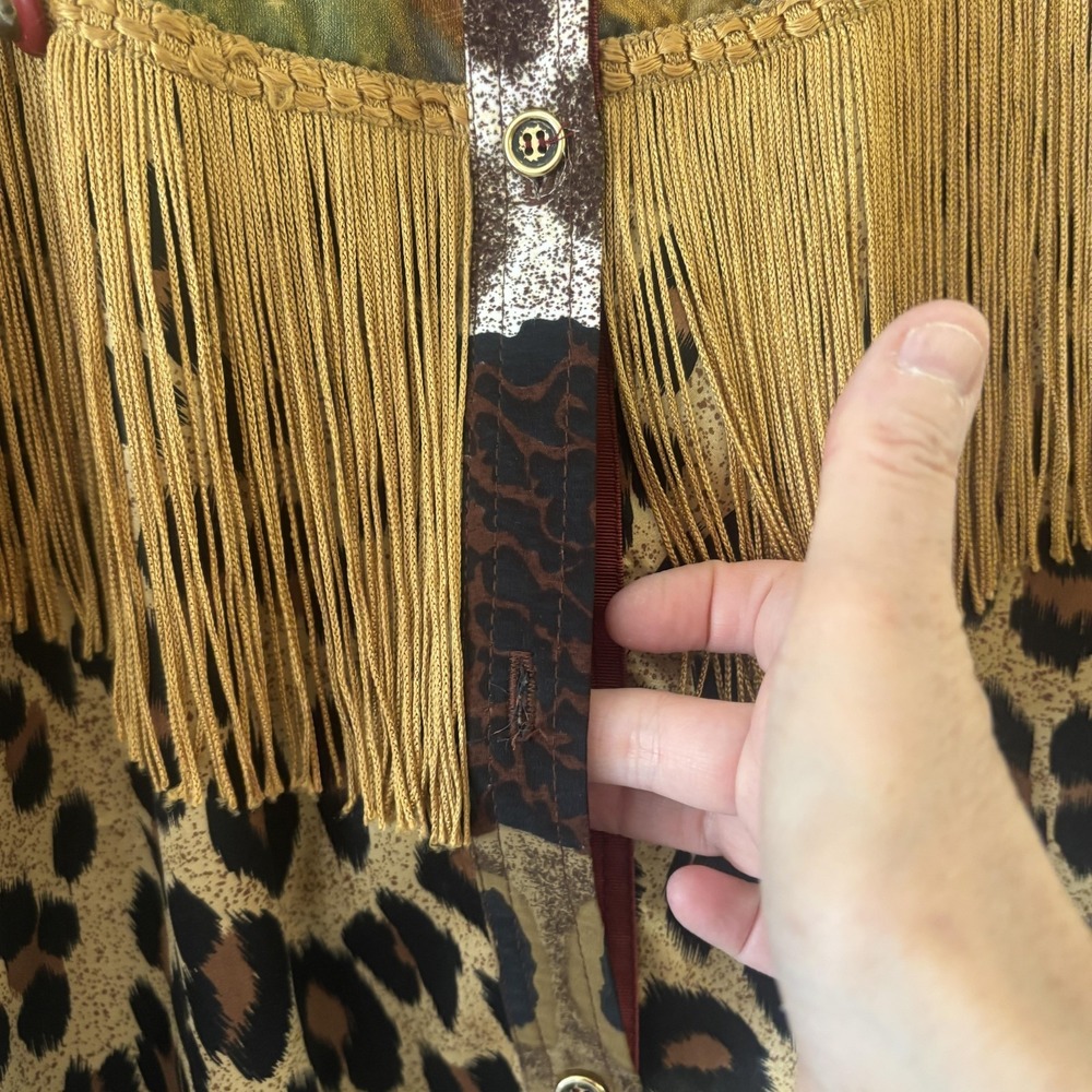 Vtg J. Wilde Silk Blend Leopard Top Jacket Womens M Western Fringe Boho Texas - Picture 9 of 12